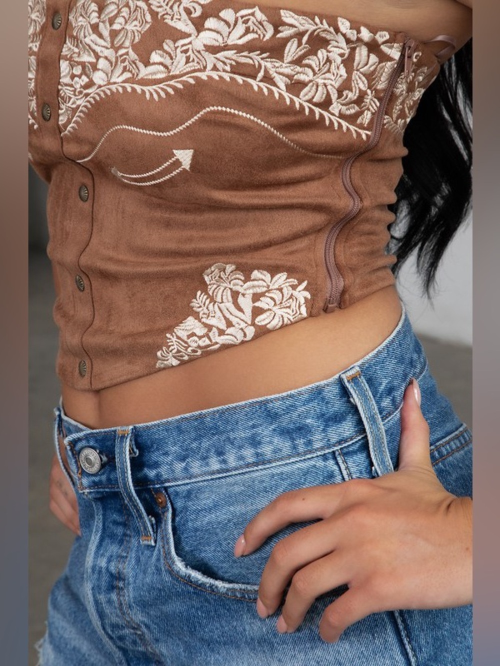 Montana Embroidered Suede Bustier Top - Picture 2 of 3